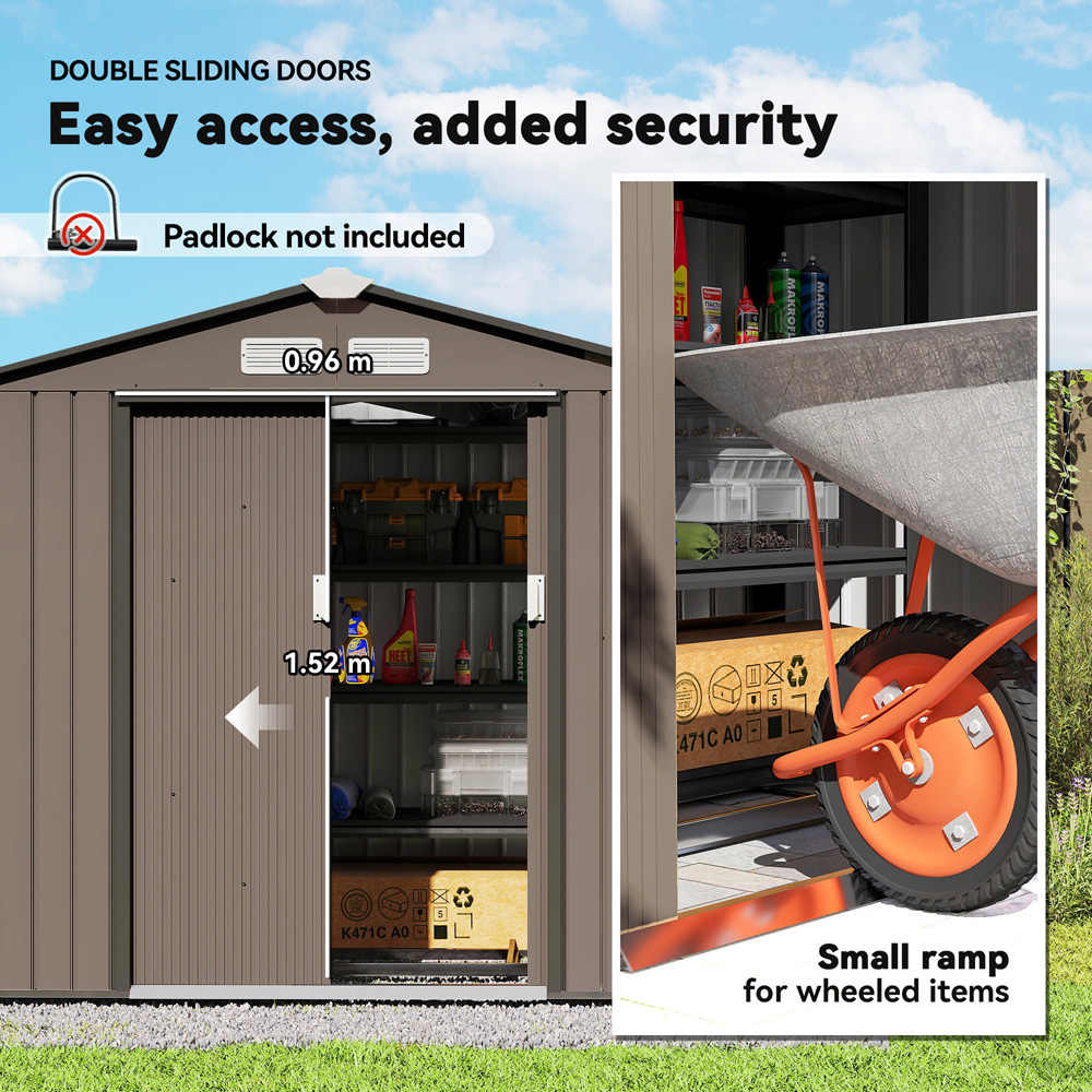 Outsunny 7 x 4ft Brown Metal Apex Garden Shed Image 4