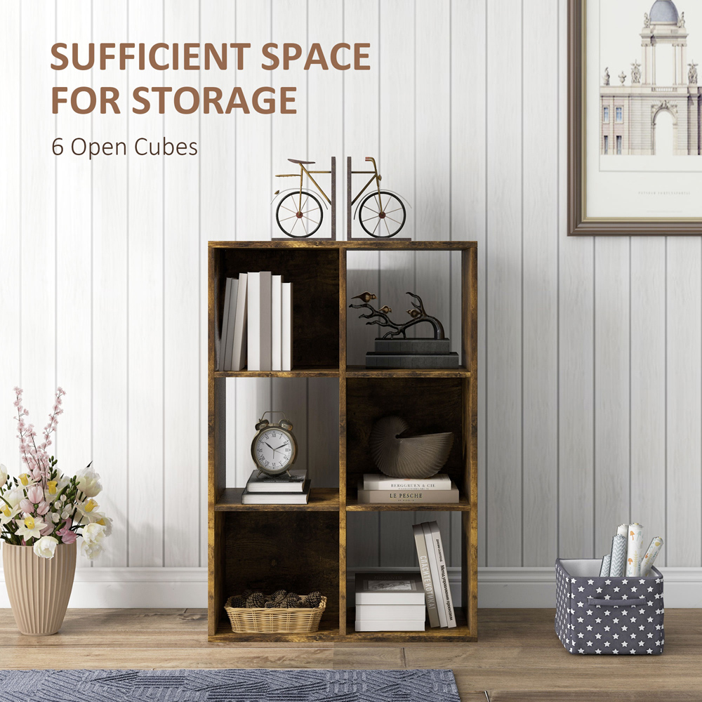 Portland 6 Shelf Rustic Brown Bookcase Image 5