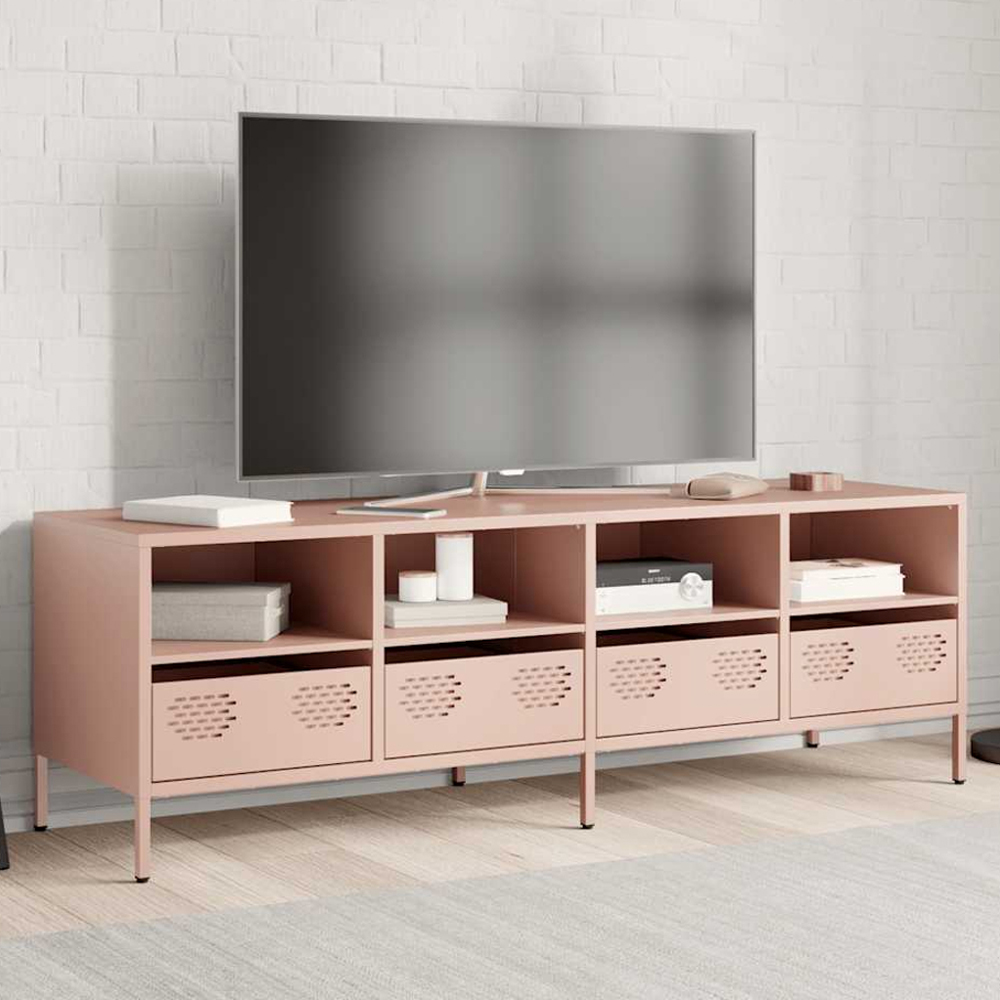 vidaXL 4 Drawer 4 Shelf Pink Steel Industrial Style TV Cabinet Image 1