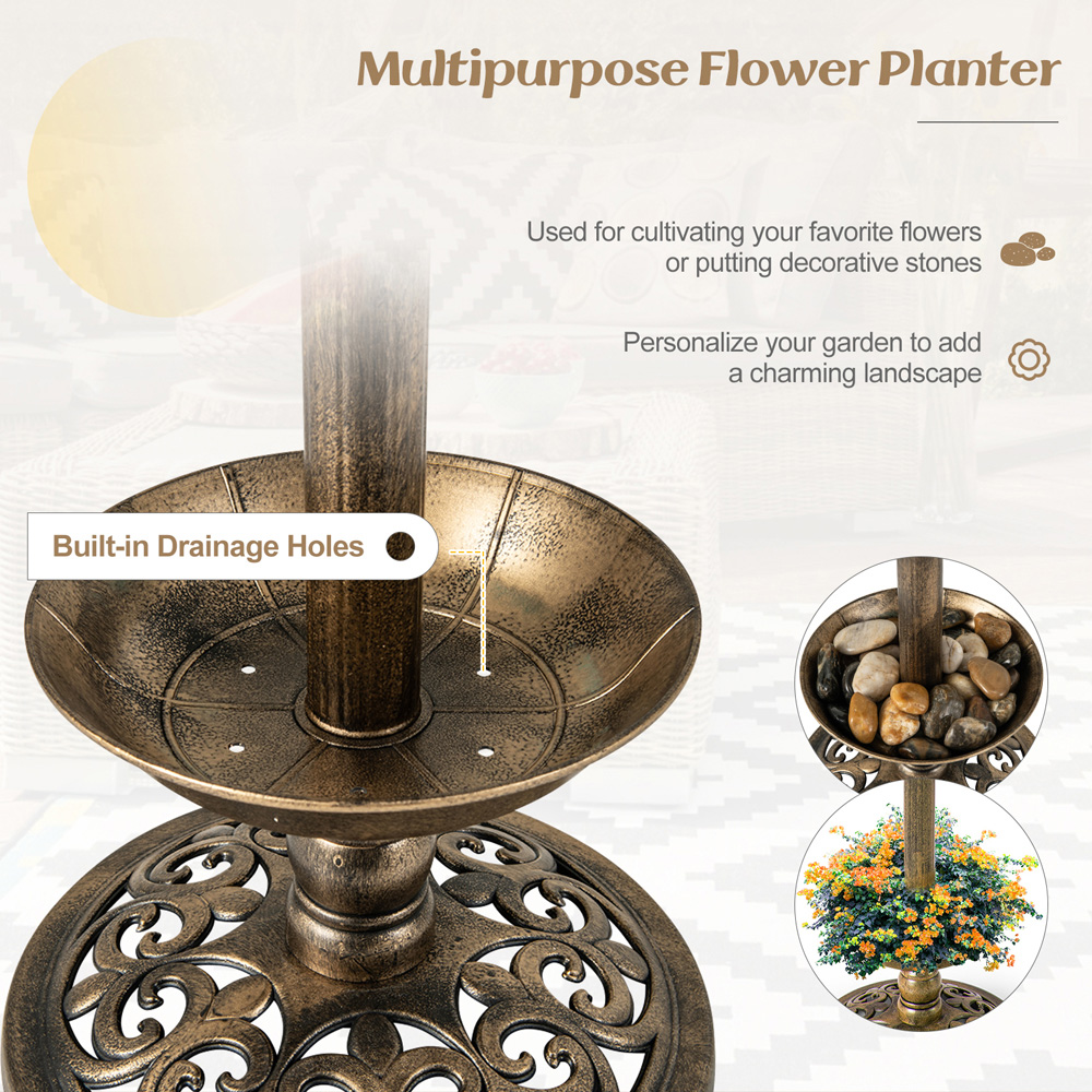 Costway Antique Birdbath and Feeder with 2 Solar Lamp Image 6