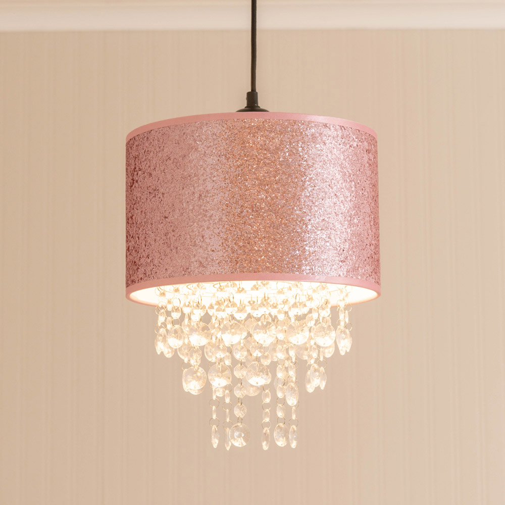 ValueLights Bonita Pink Glitter Pendant Easy Fit Lamp Shade with Droplets Image 2