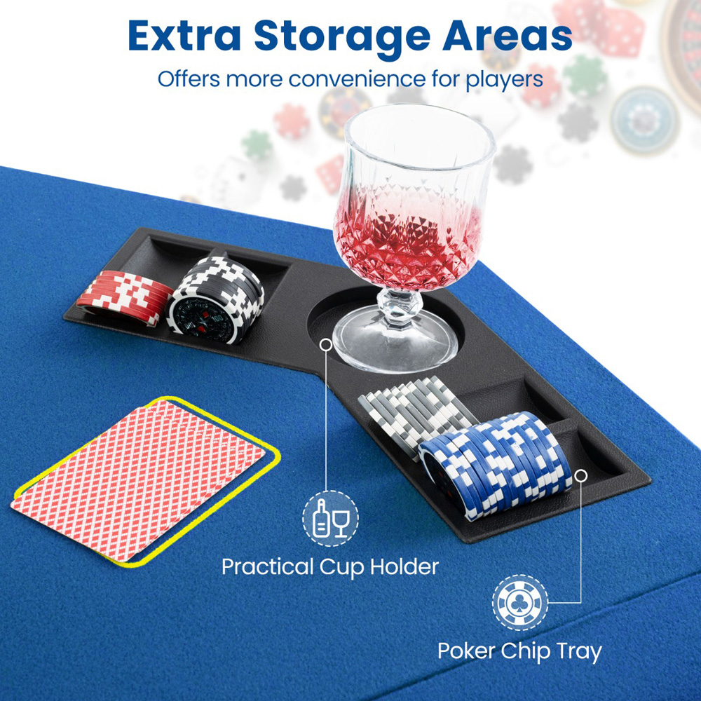 Costway 8 Player Blue Foldable Poker Table Top with Carry Bag Image 4