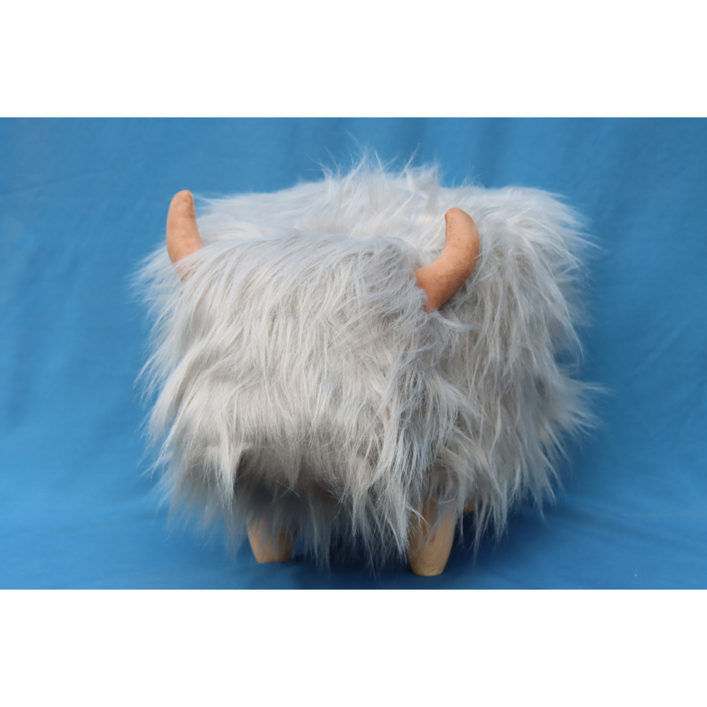 Gardeco Georgette The Highland Cow Pale Grey Synthetic Fur Footstool Image 3