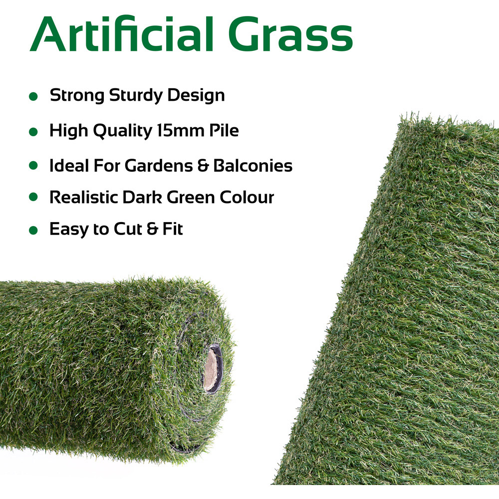GardenKraft 15mm 4m x 1m Dark Green Artificial Grass Image 5