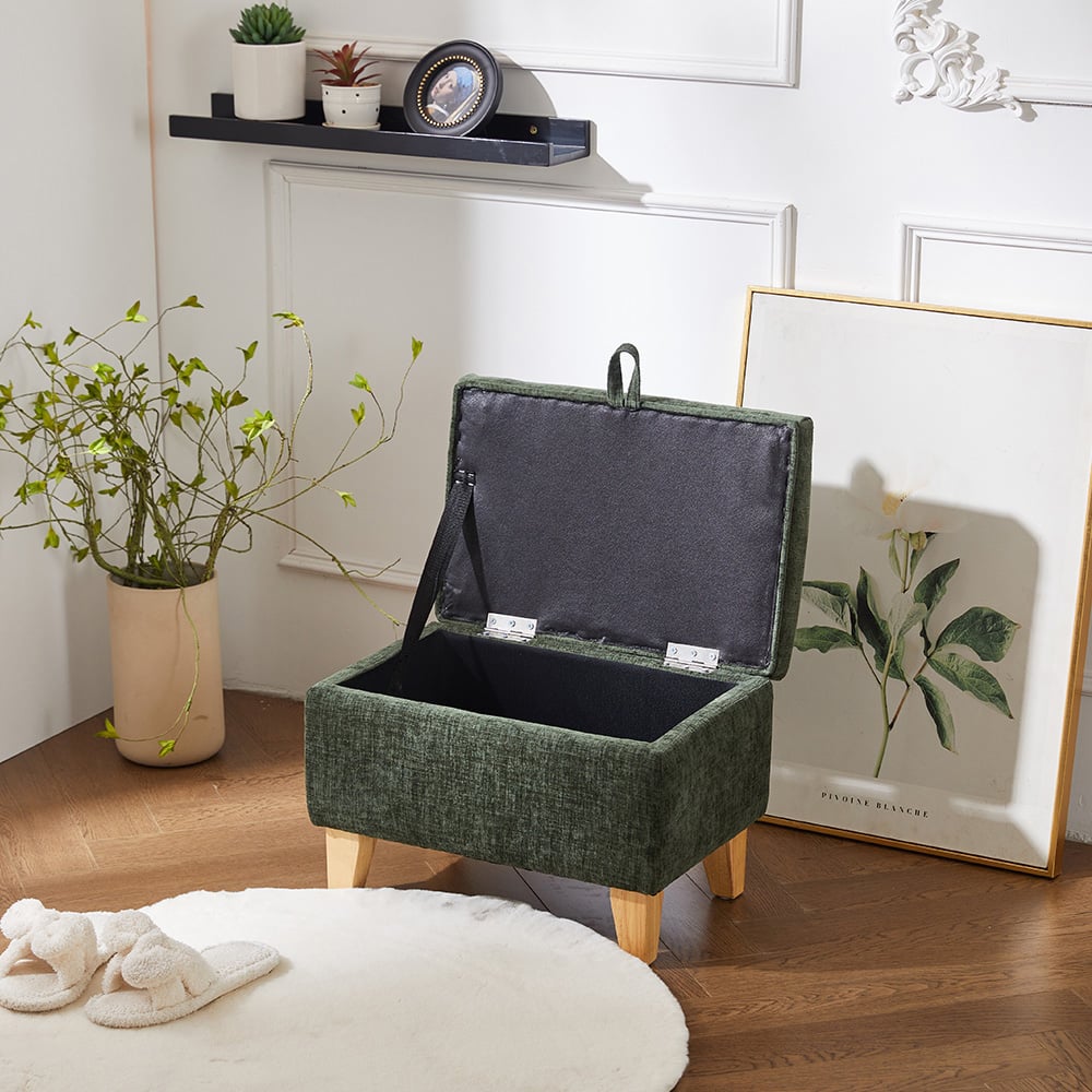 Living and Home Green Chenille Upholstered Storage Ottoman Image 7
