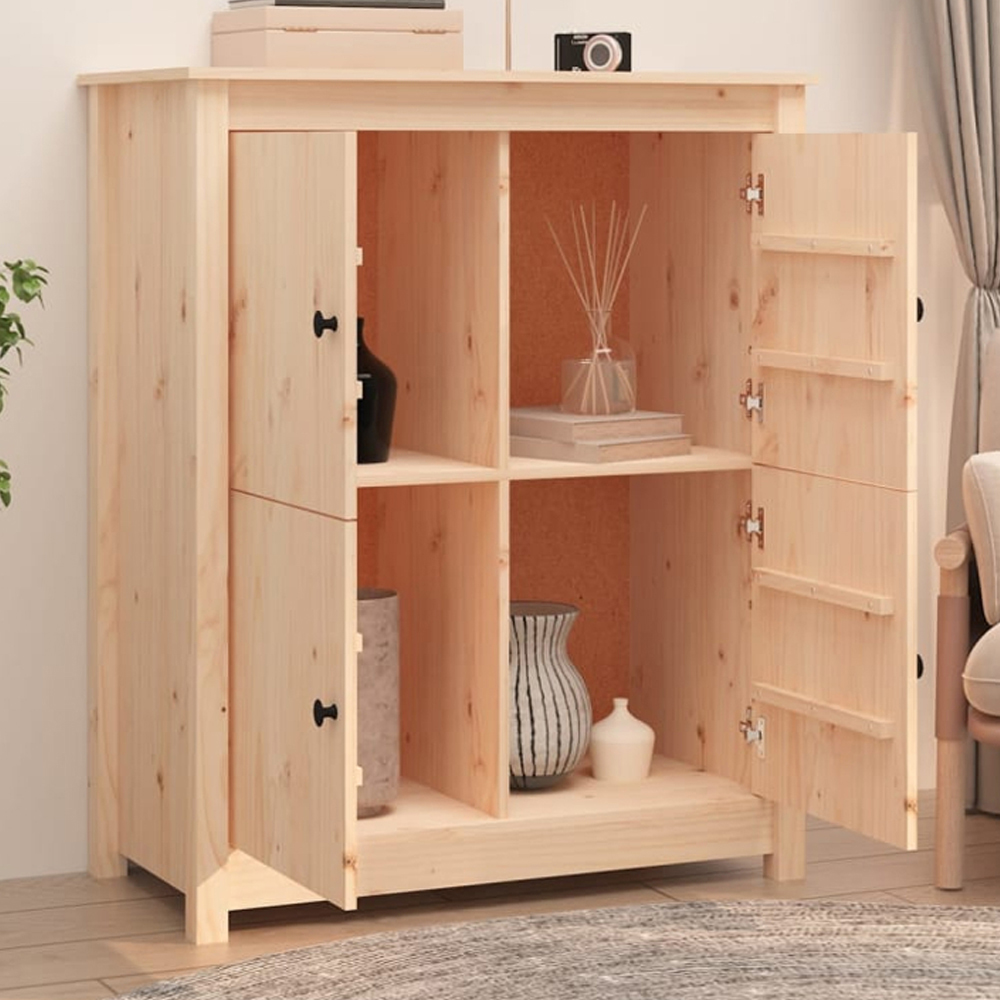 vidaXL 4 Door Natural Solid Pine Wood Sideboard Image 1