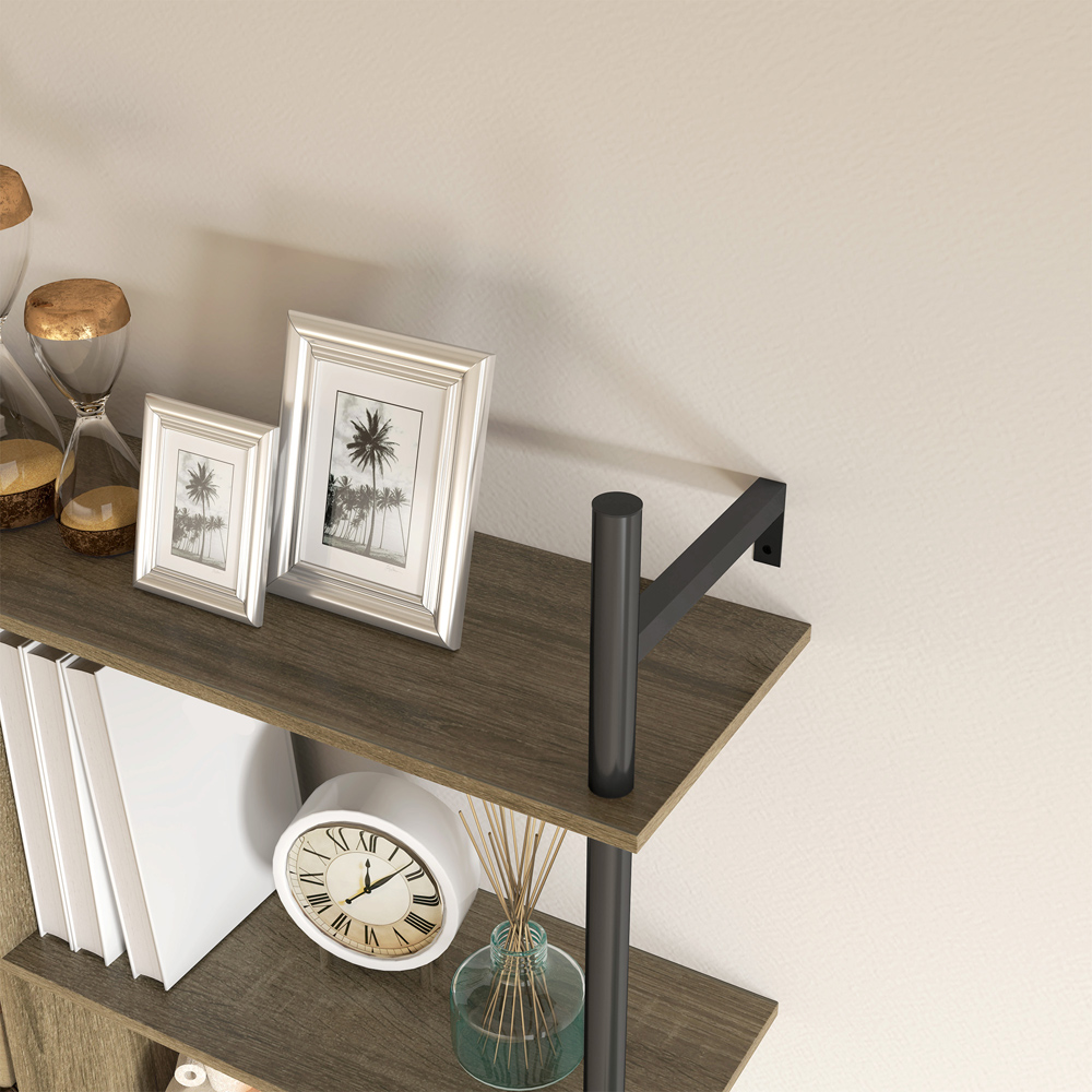 Portland 3 Shelf Grey Wood Effect Wall Unit with 4 Hooks Image 4