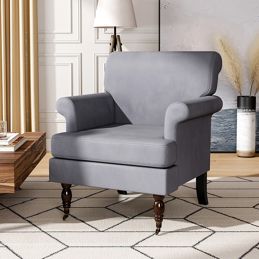 Living and Home Grey Contemporary Velvet Armchair Image 8