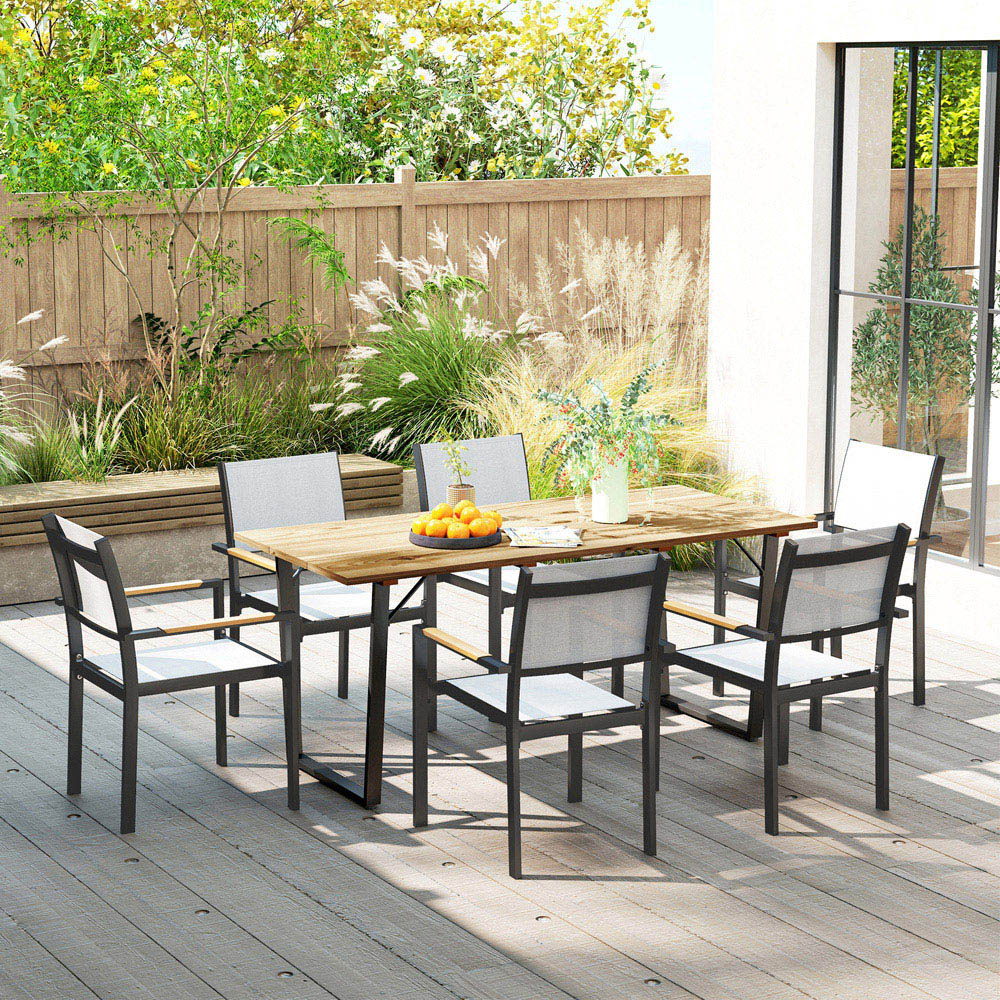 Outsunny 6 Seater Wooden Garden Dining Table with Parasol Hole Image 4
