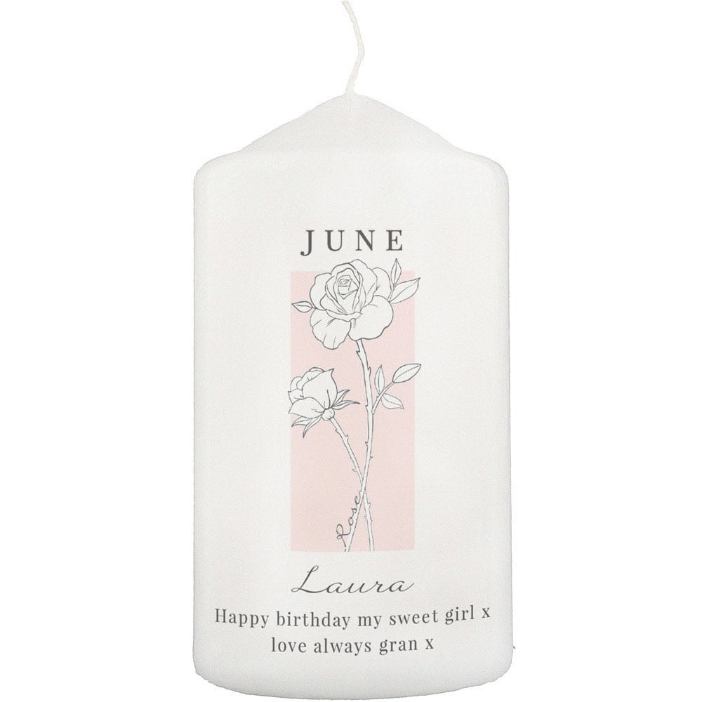 Personalised Memento Personalised Birth Flower Pillar Candle Image 1