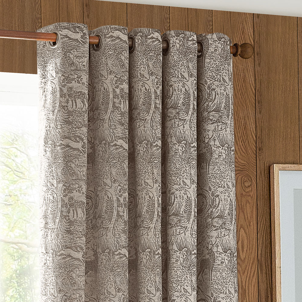 furn. Winter Woods Taupe Animal Chenille Eyelet Curtains 229 x 229cm Image 4