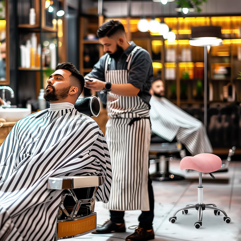 Portland Pink PU Leather Adjustable Saddle Stool with Moulded Padded Seat Image 4