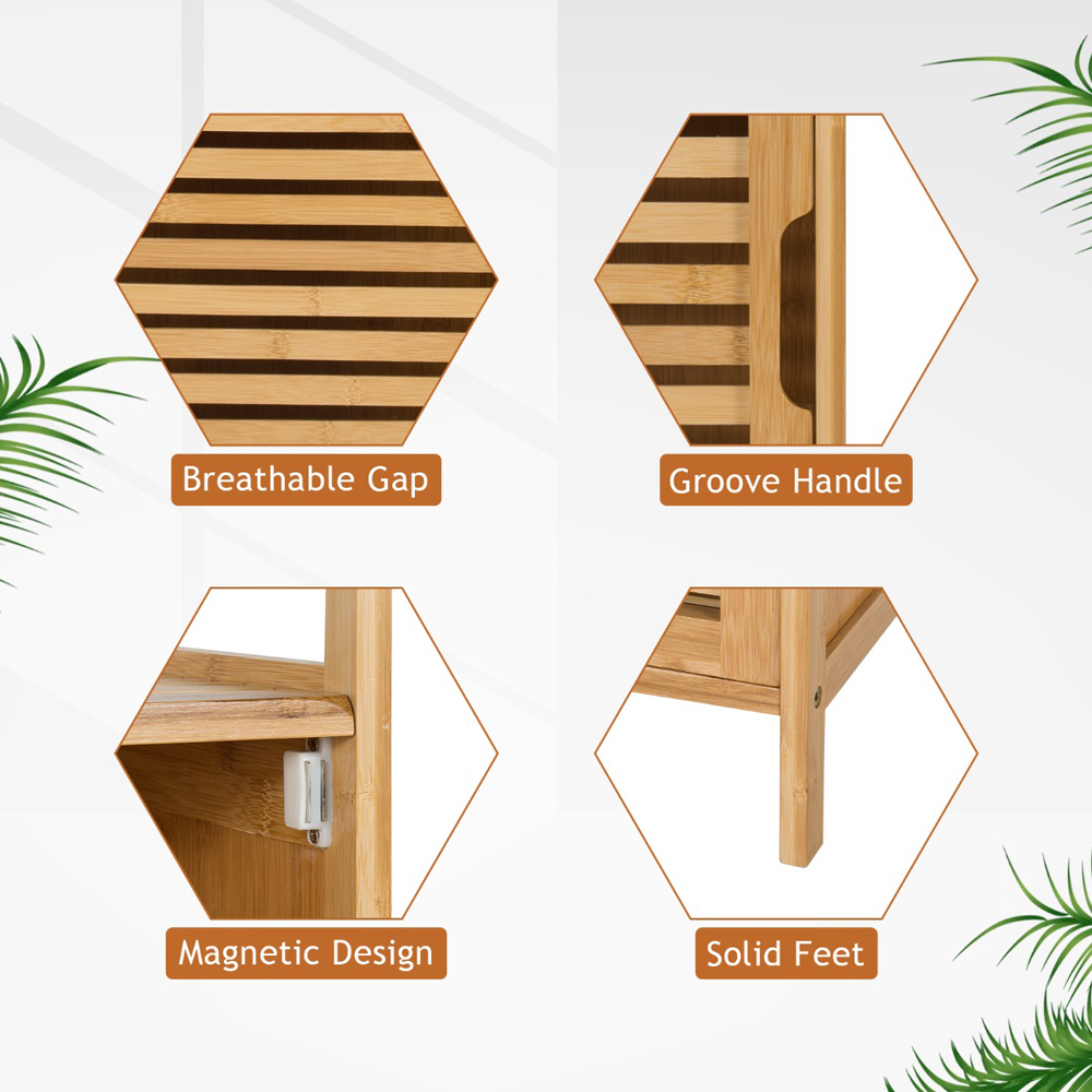Costway Single Door Single Shelf Bamboo Bathroom Storage Cabinet Image 8