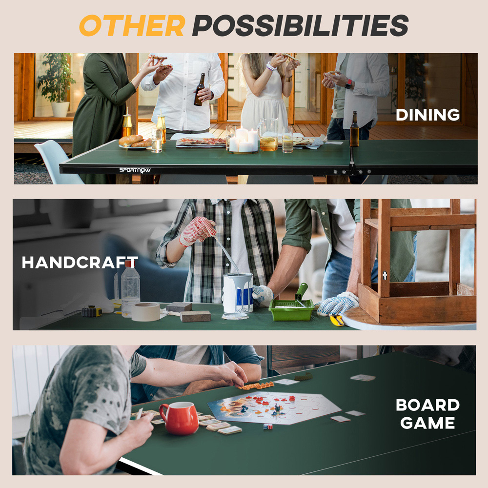 SPORTNOW Green Foldable Indoor Tennis Table Set with 8 Wheels Image 7