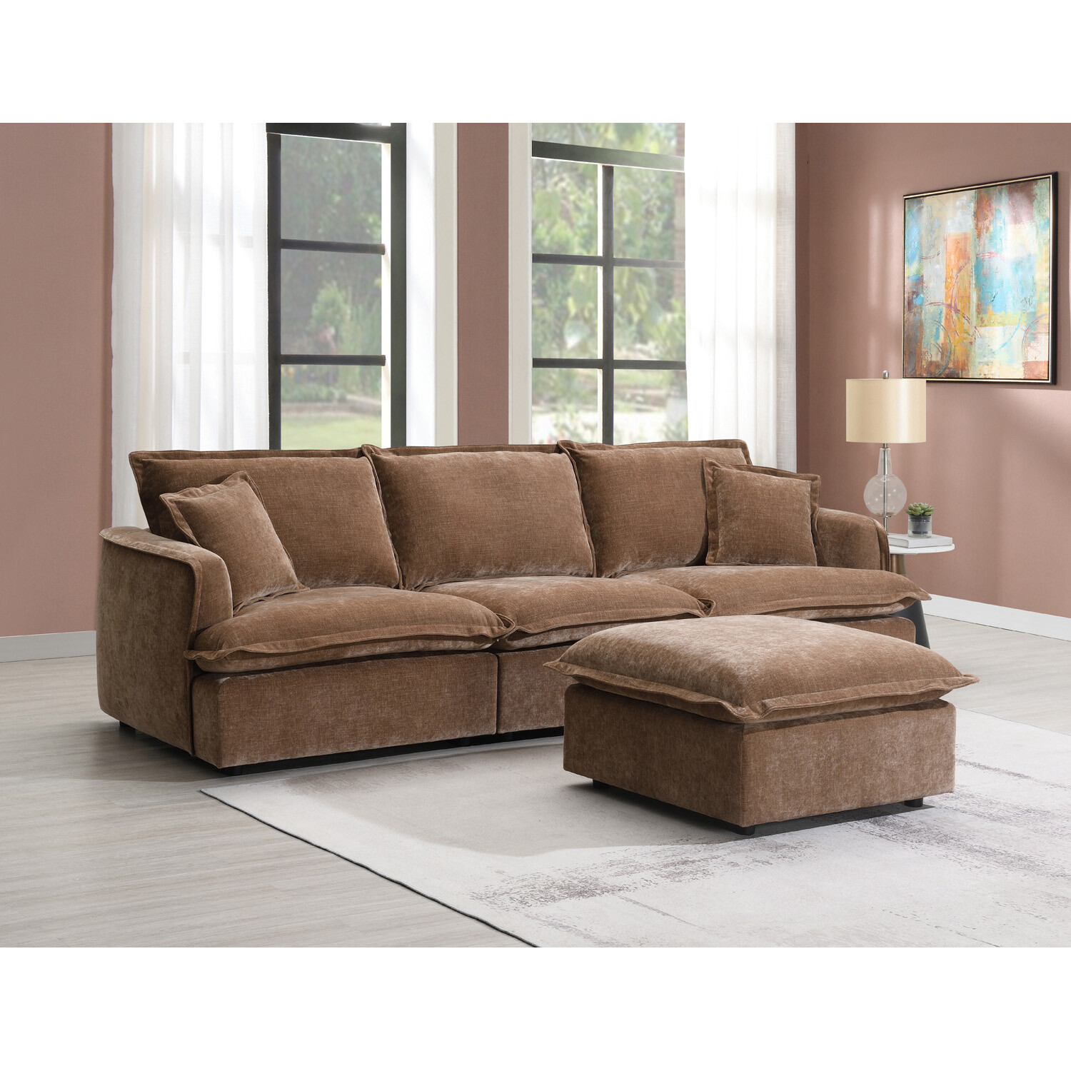 Molly 3 Seater Sofa with Ottoman - Brown Image 8