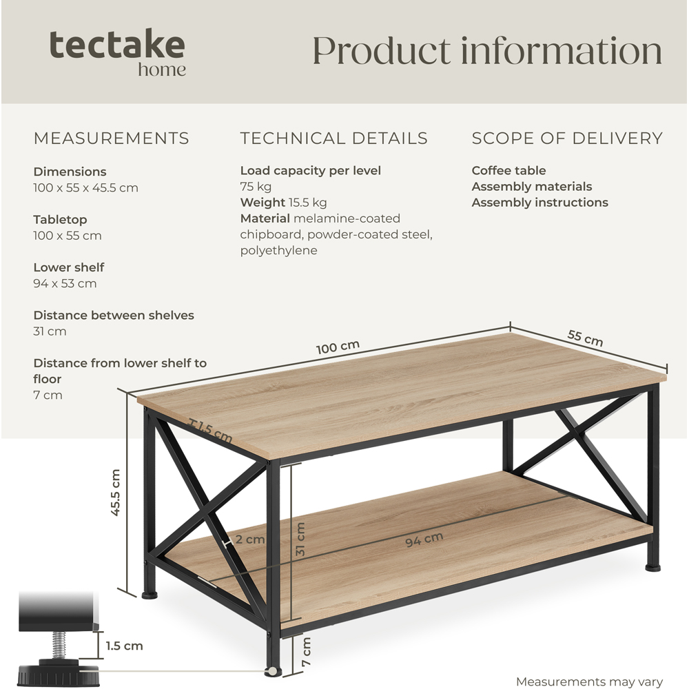 tectake Pittsburgh 2 Shelf Light Sonoma Oak Coffee Table Image 9