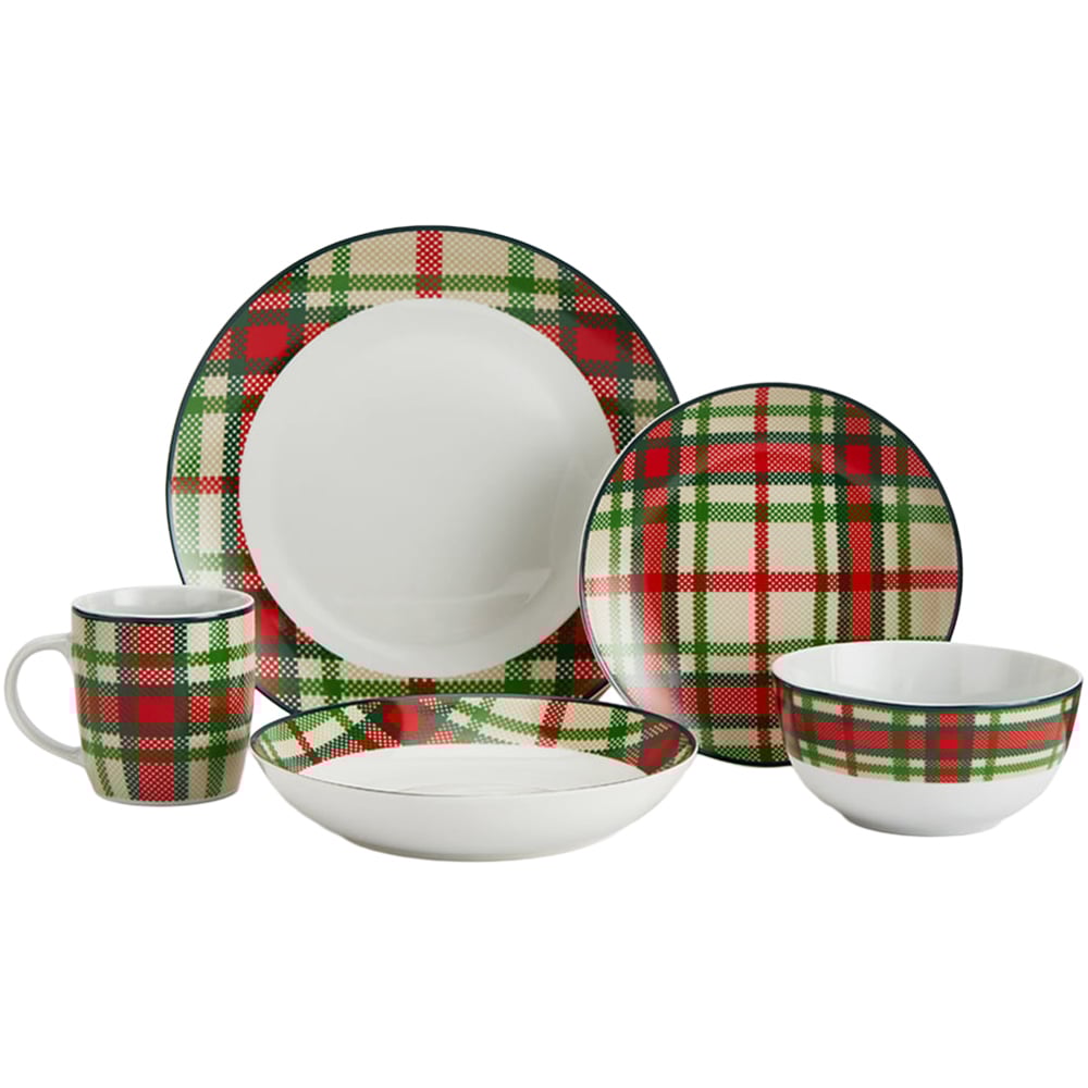 30pc Green Tartan Dinner Set Image 1