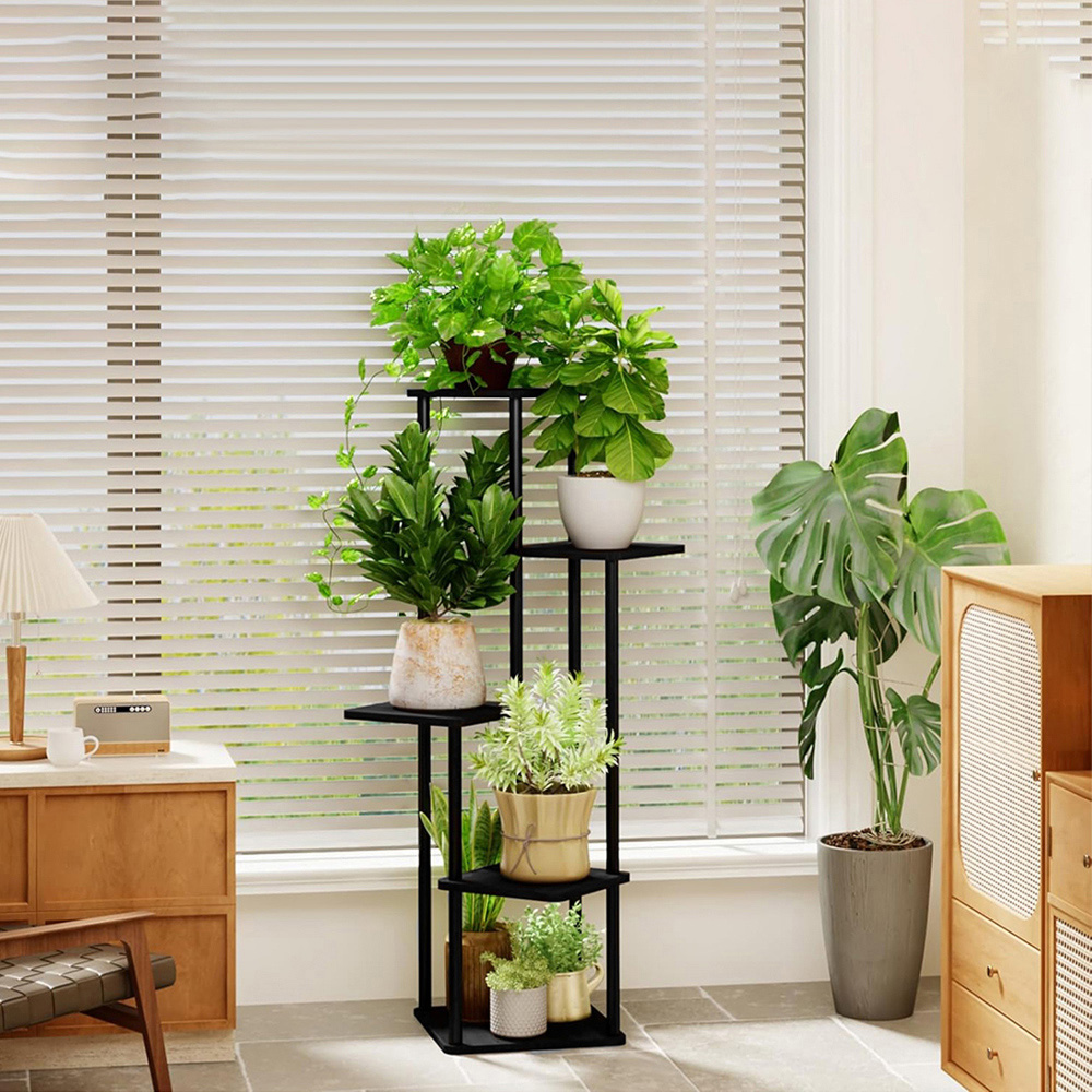 H&O Direct 5 Shelf Black Metal Plant Display Stand Image 2