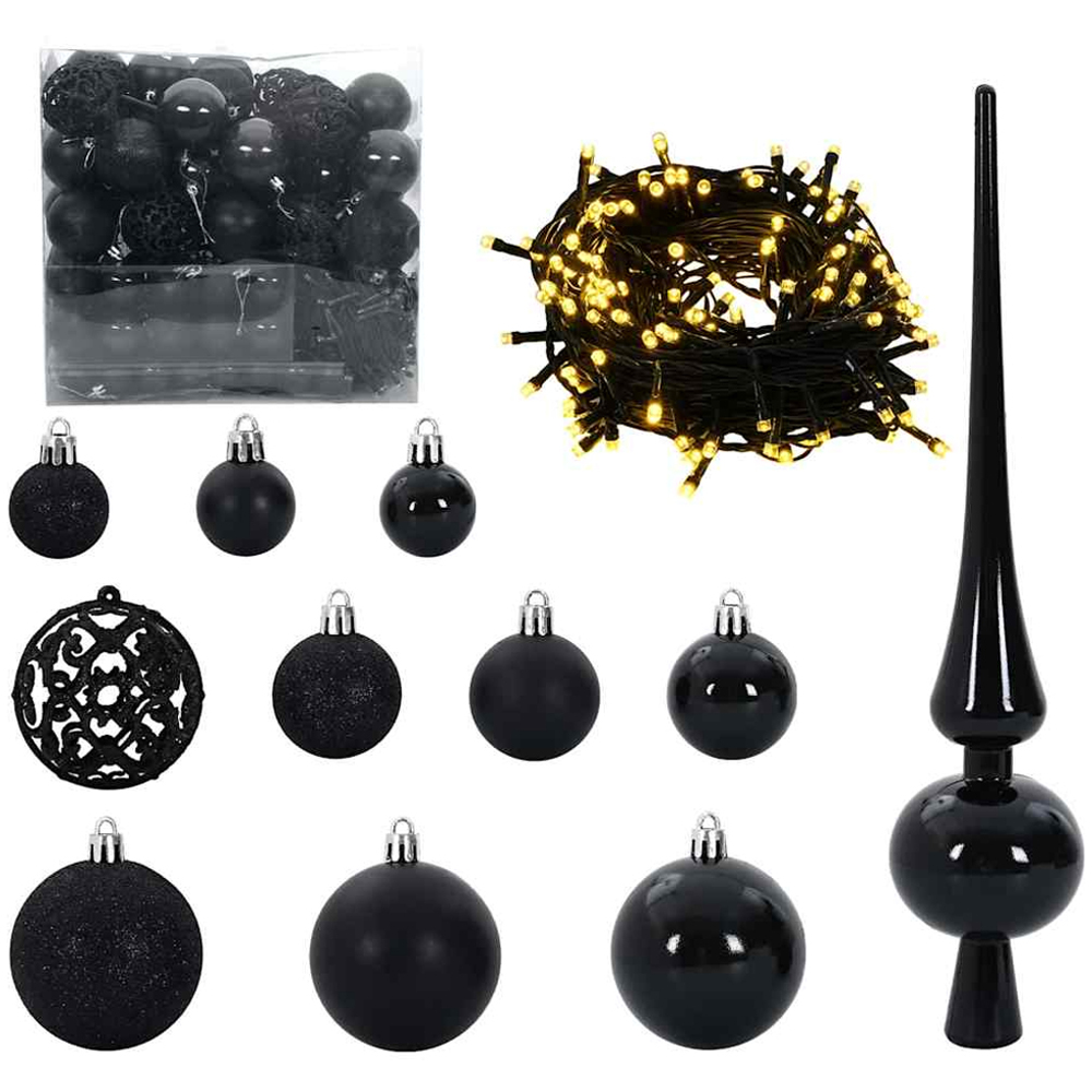 vidaXL Pre-Lit Black Baubles White Artificial Christmas Tree 7ft Image 3