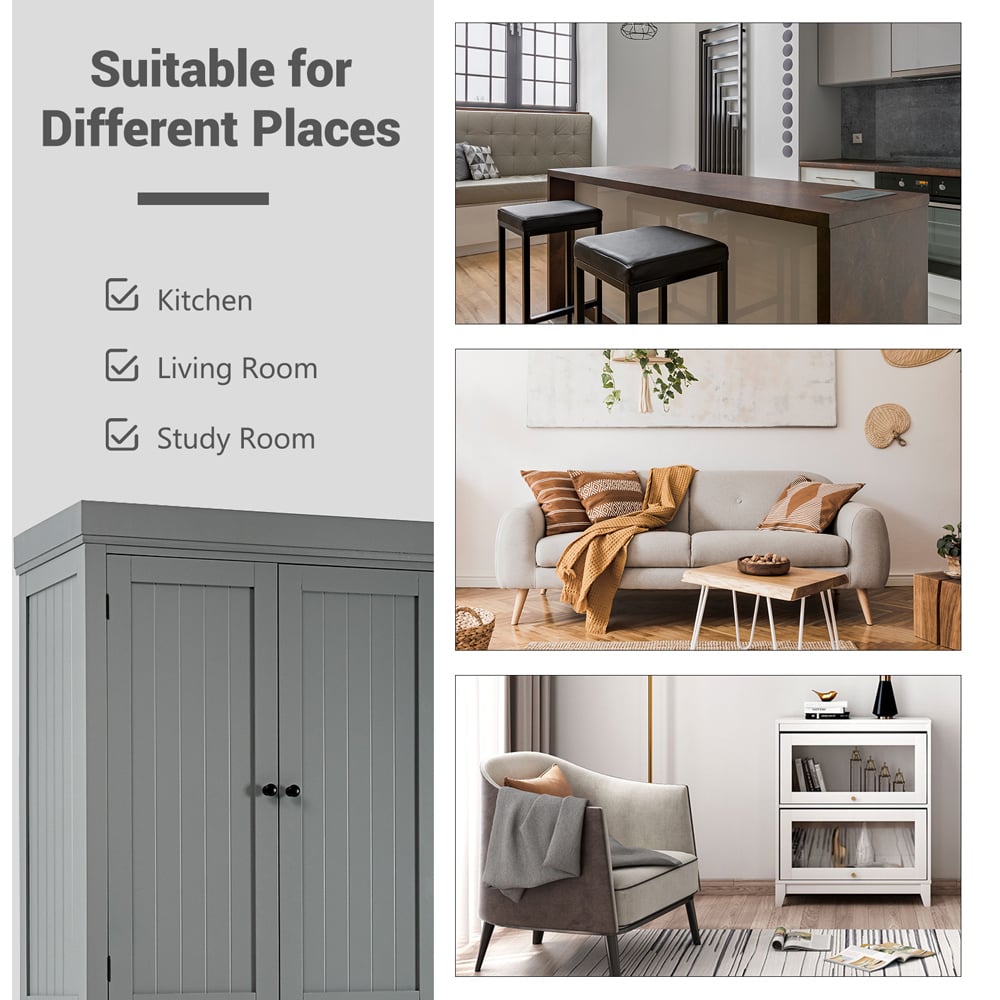 Costway 4 Door Single Drawer Grey Kitchen Cupboard Image 7