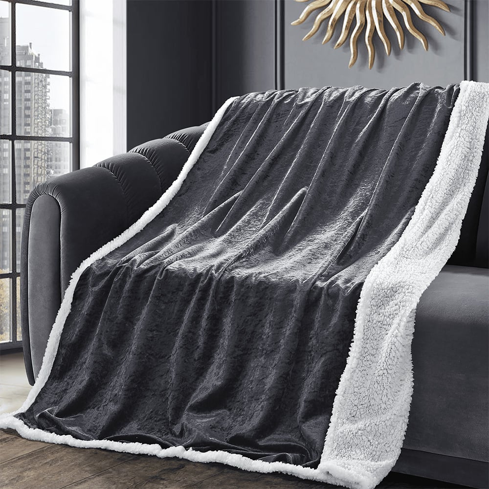 Velosso Charcoal Crushed Velvet Throw 125 x 200cm Image 2