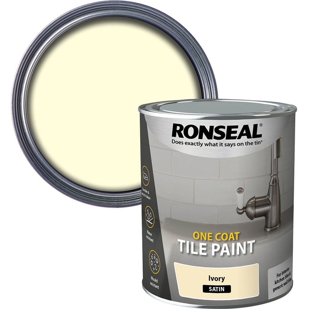 Ronseal One Coat Ivory Satin Tile Paint 750ml Image 1