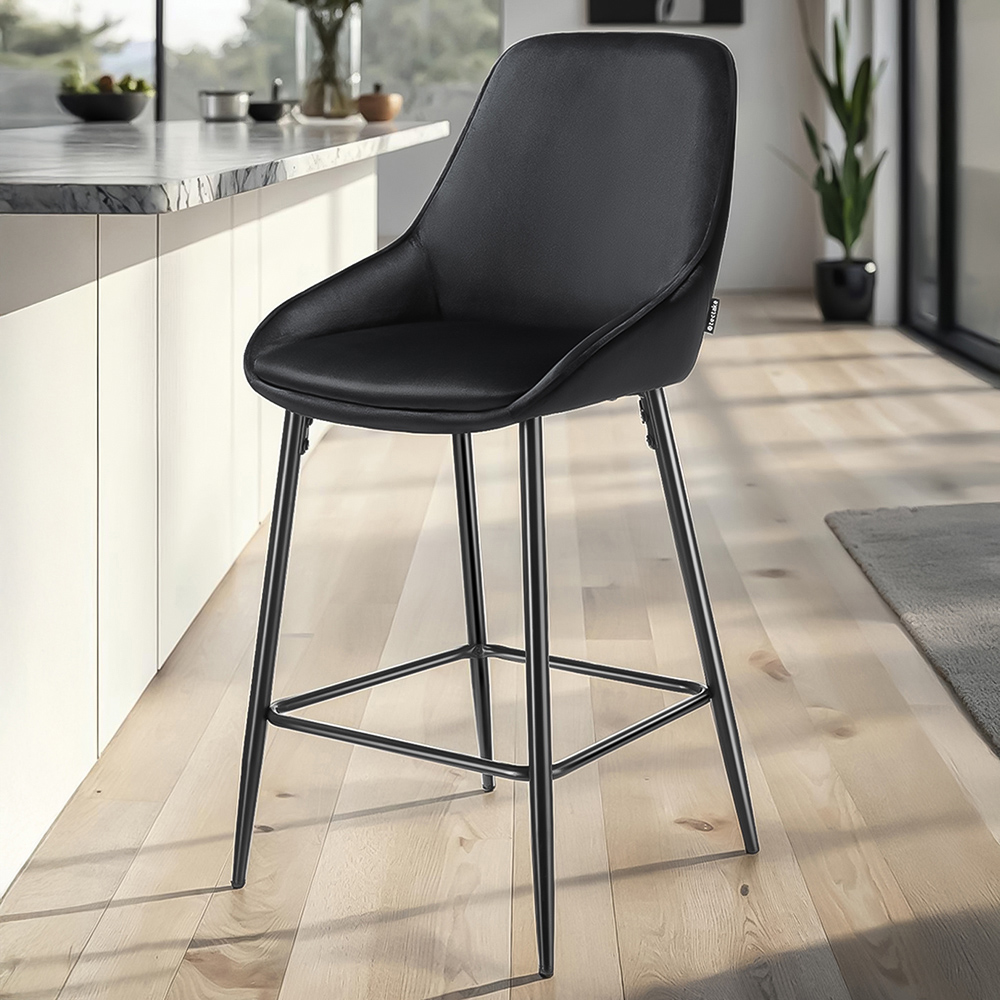 tectake Siera Black Velvet Look Bar Stool Set of 2 Image 1