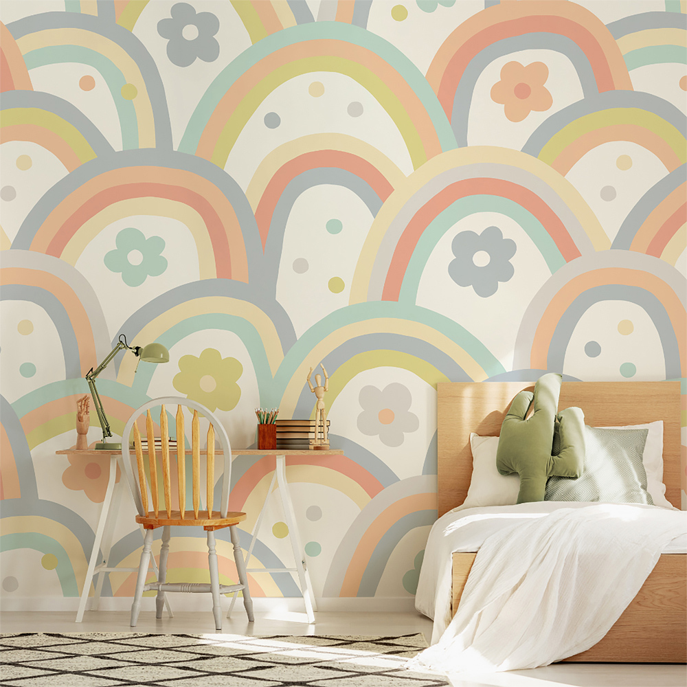 Origin Murals Rainbow Wobble Grey Wall Mural Image 1