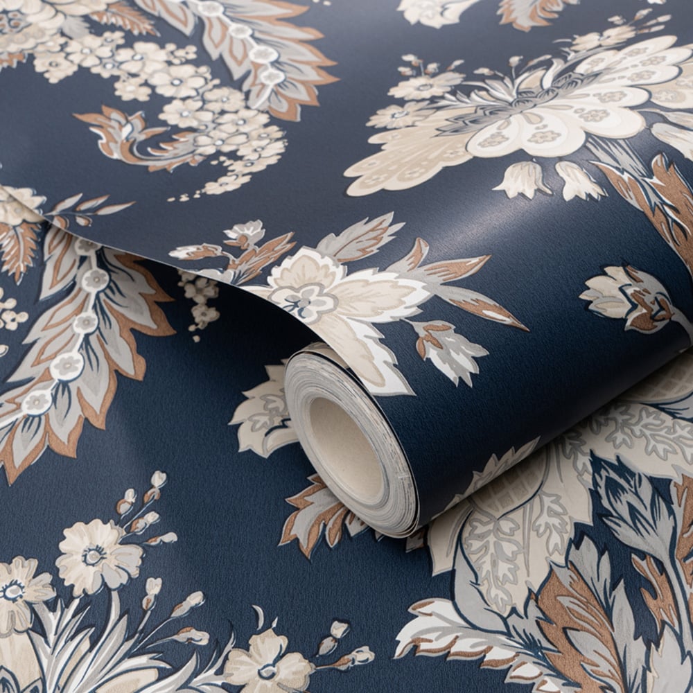 Erismann Heritage Edward Floral Navy Wallpaper Image 2