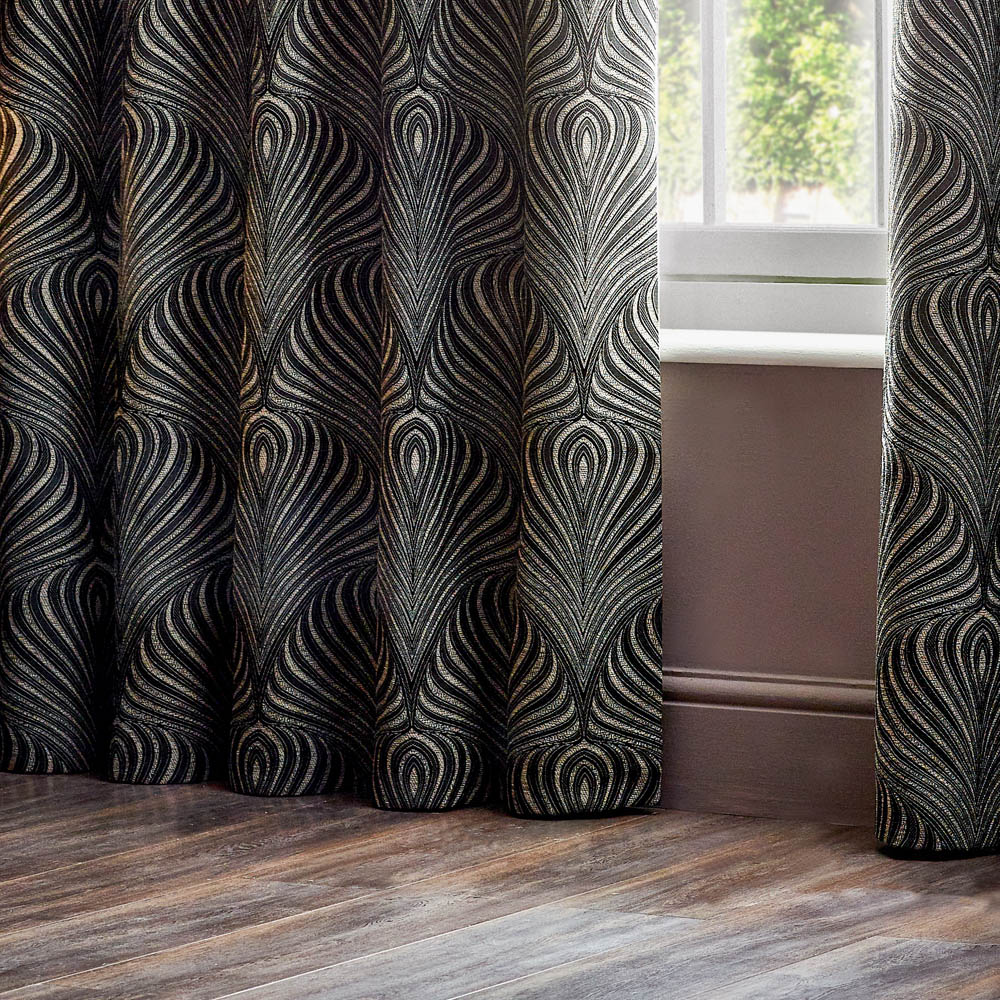 Paoletti Gatsby Black Jacquard Eyelet Curtain 168 x 137cm Image 3