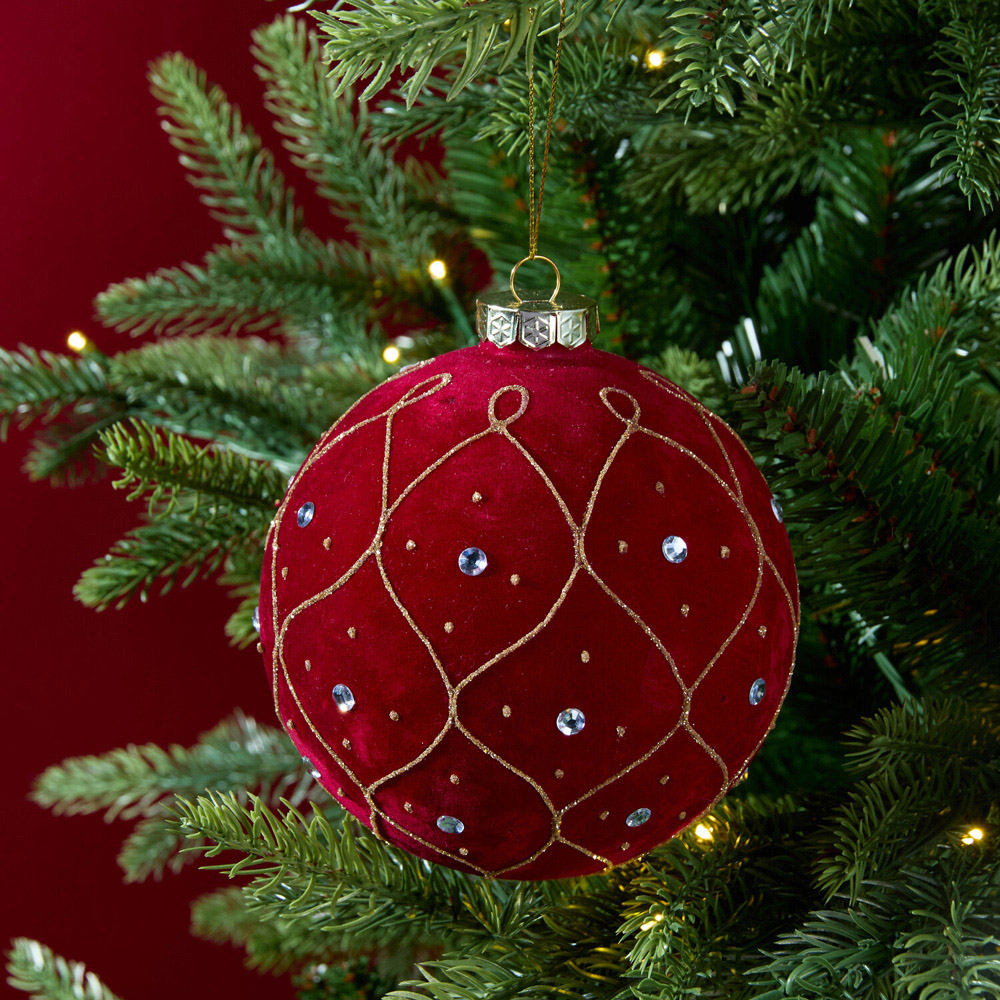 Flocked Traditional Glass Bauble Image 2