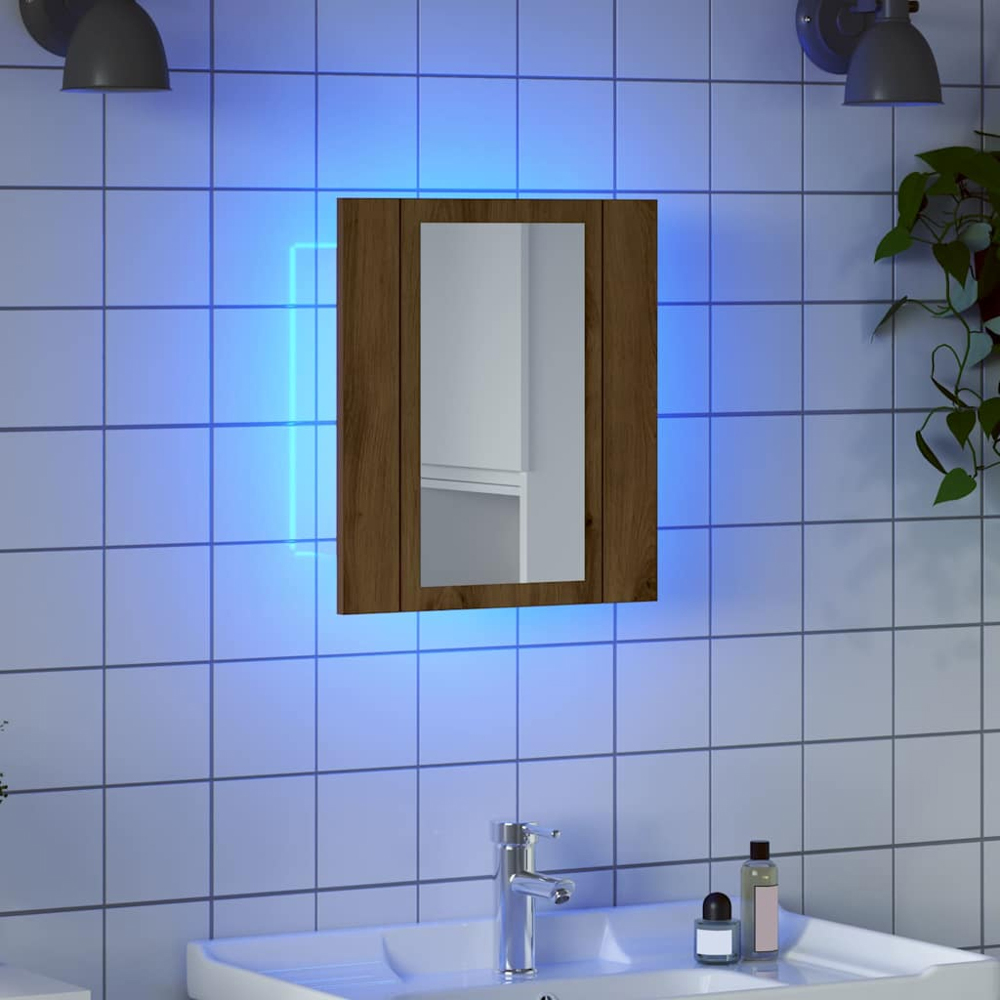 vidaXL Single Door Artisan Oak LED Bathroom Mirror Cabinet Image 9