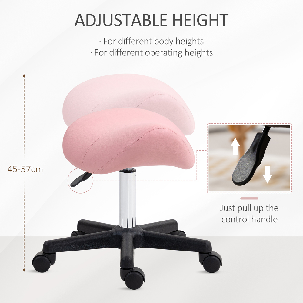 Portland Pink Adjustable Rolling Salon Saddle Stool Image 7