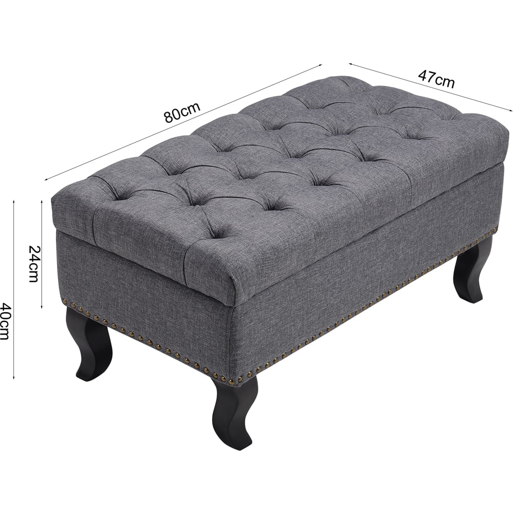 Living and Home Grey Nailhead Trim Ottoman Bench Image 9