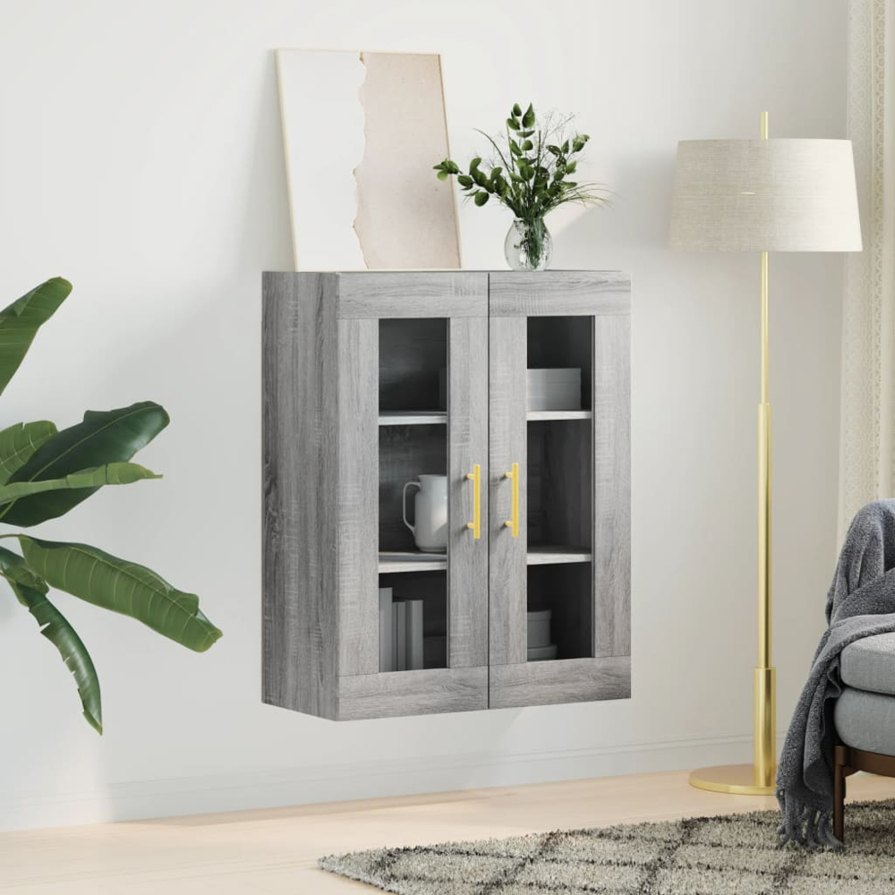 vidaXL 2 Glass Door Grey Sonoma Wall Mounted Cabinet Image 9