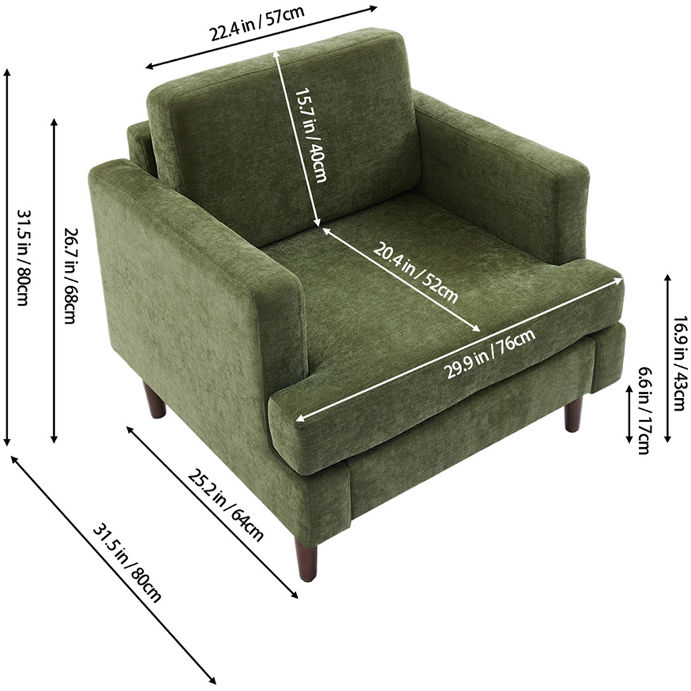 Living and Home Green Linen Mid-Century Armchair Image 9
