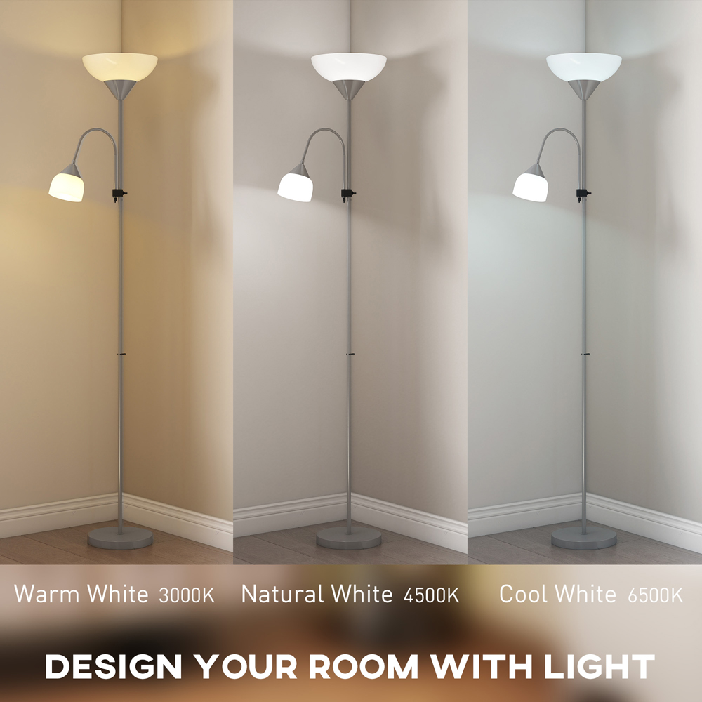 HOMCOM 2 Way Silver Mother Child Floor Lamp with 3 Colour Temperatures Image 8