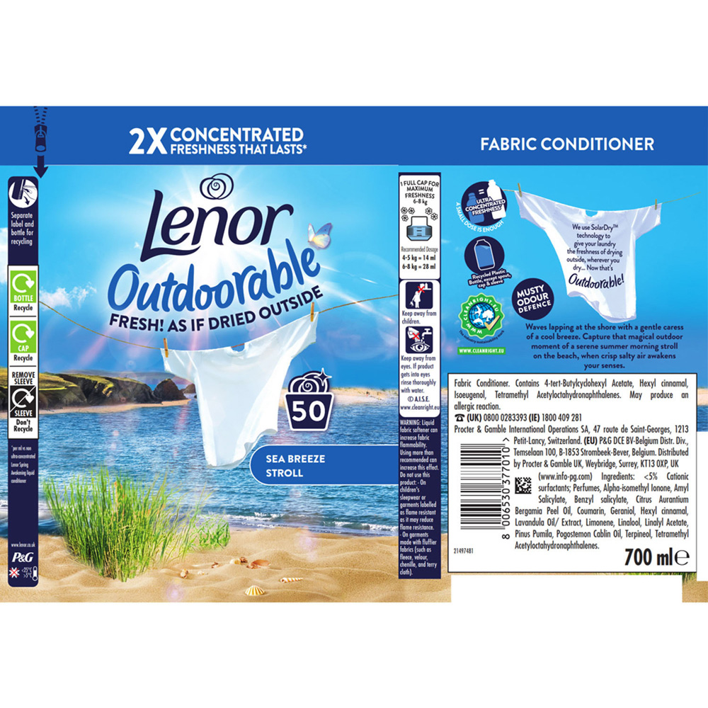 Lenor Outdoorable Fresh Fabric Conditioner 700ml Sea Breeze Stroll Image 2