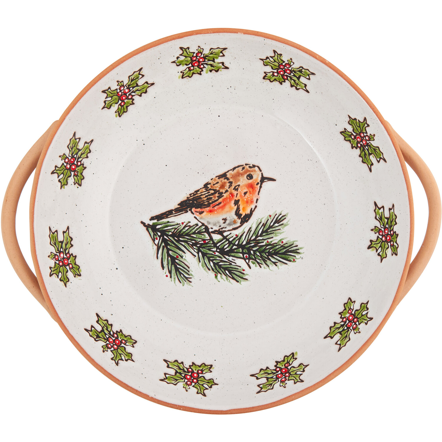 Festive Stone Robin Serving Bowl - White Image 5