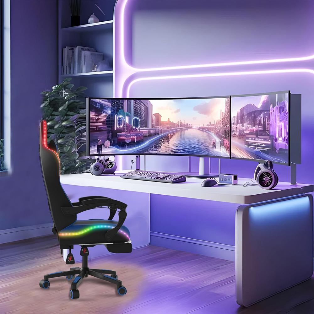 Alivio Blue PU Leather Wireless App Control LED Gaming Chair with Massage Lumbar Cushion Image 5