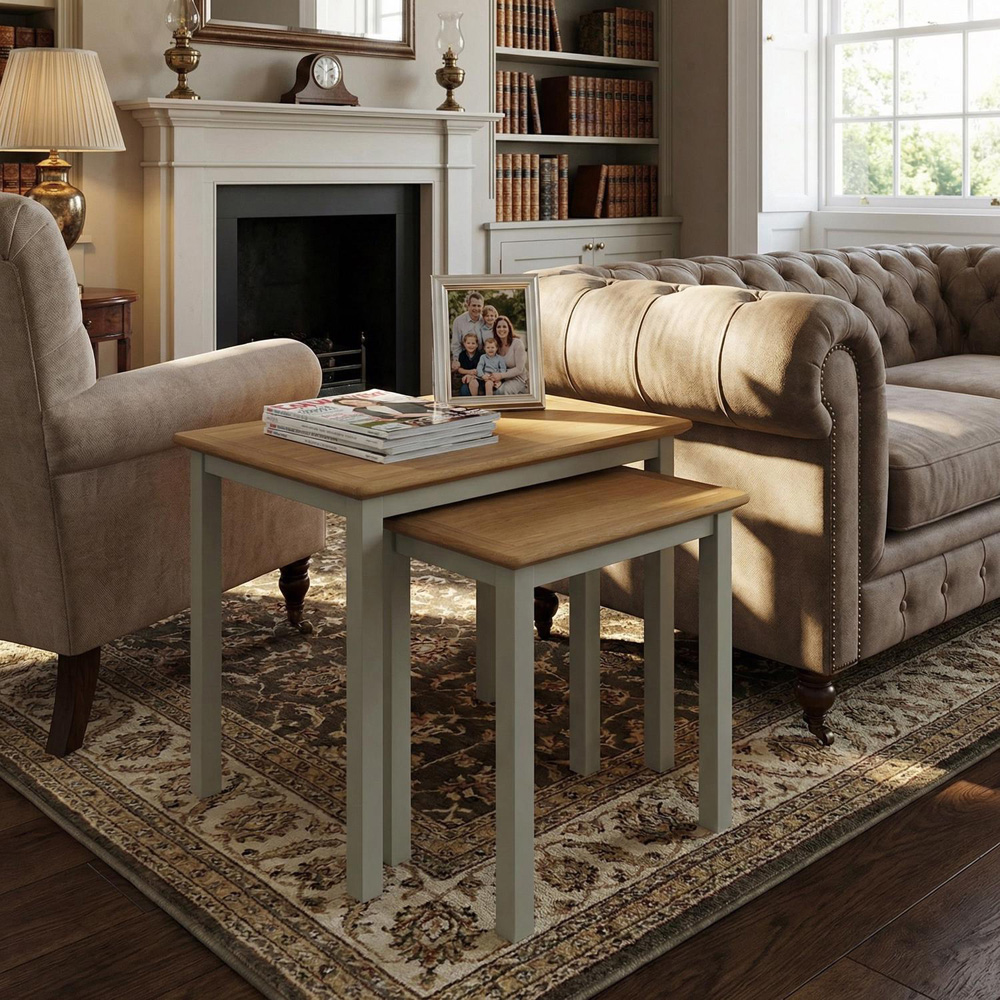 FWStyle Taberno Sage Green and Oak Nesting Side Table Set of 2 Image 2