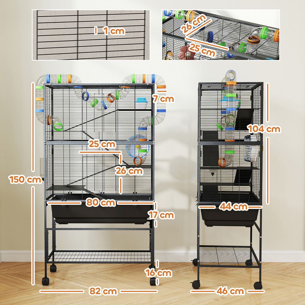 PawHut 5 Tier Hamster and Gerbil Cage with Storage on Wheels Image 9