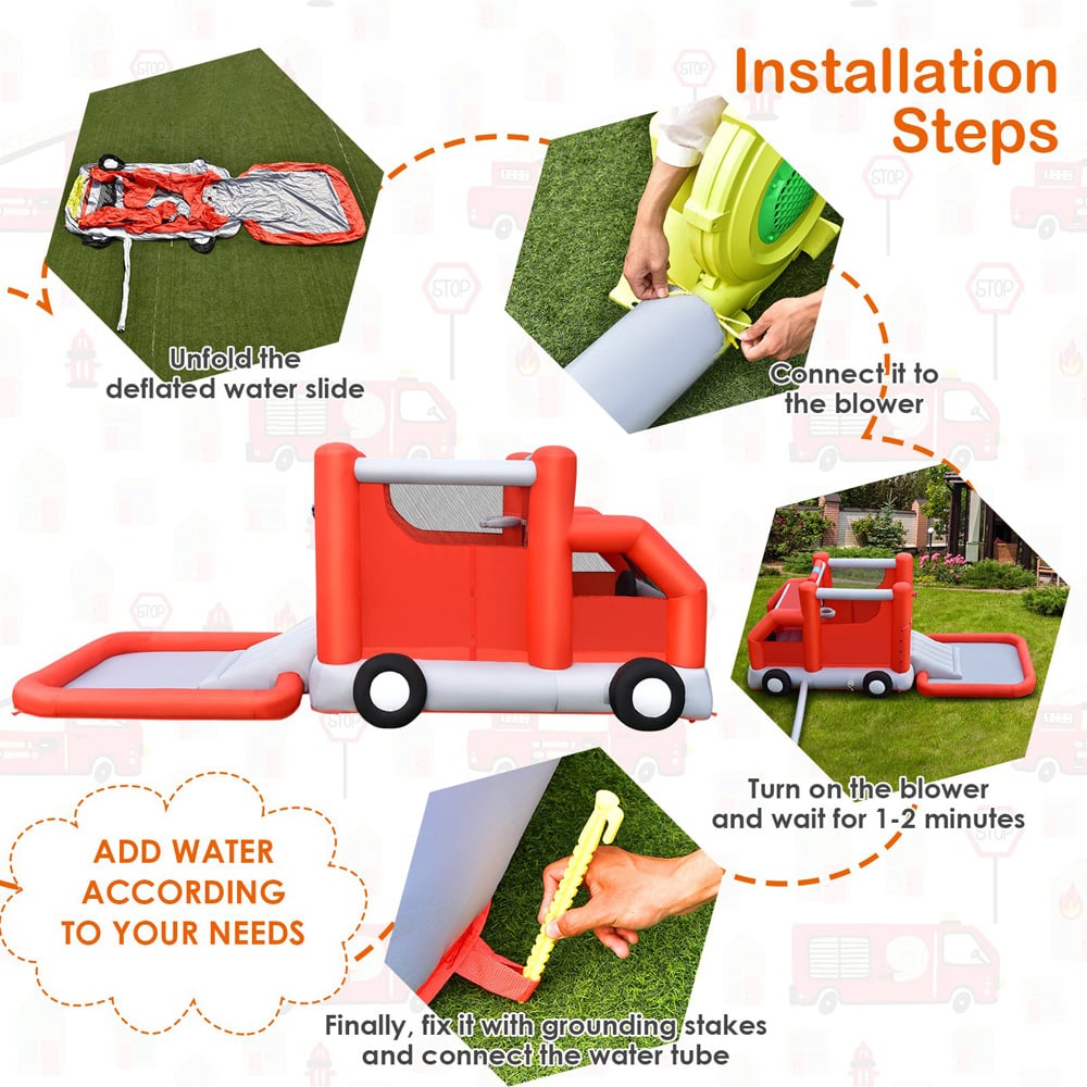 Costway Kids Firefighting Themed Inflatable Water Park with Slide Image 4