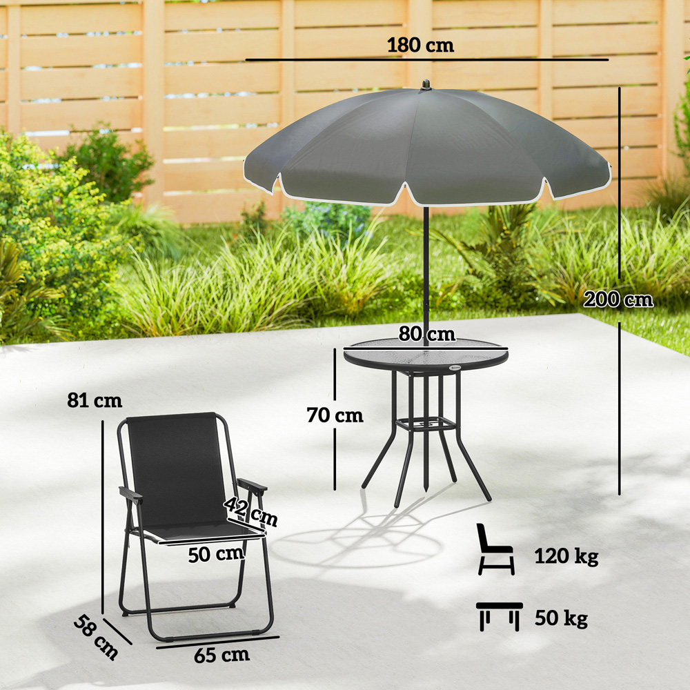 Outsunny 4 Seater Round Garden Dining Set with Parasol Black Image 9