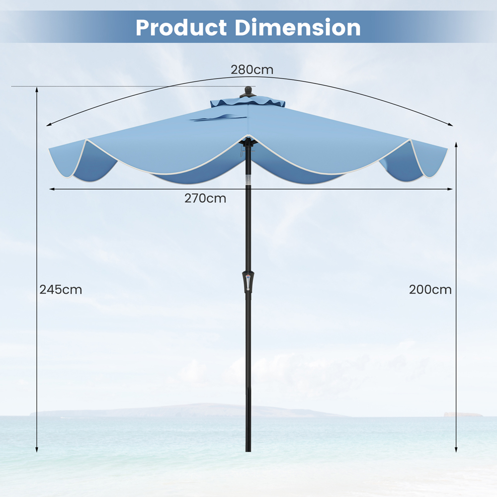 Costway Navy Patio Umbrella with Crank Handle and Push Button Tilt 2.7m Image 9
