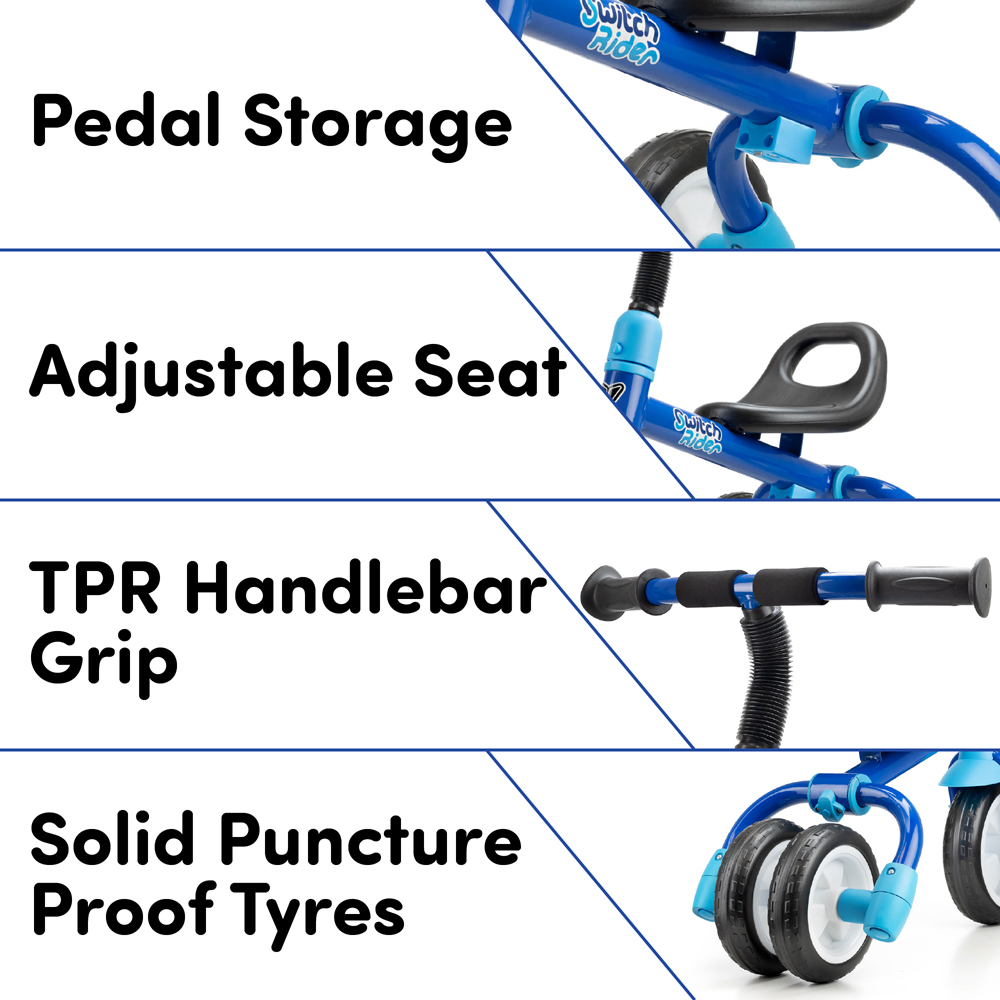 Xootz Toddler Blue 5 in 1 Switch Rider Folding Balance Trike Image 7