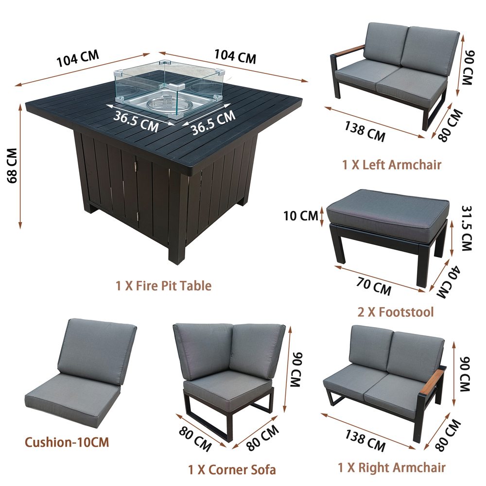 Furniture One 7 Seater Rattan Garden Corner Lounge Set with Fire Pit Image 9