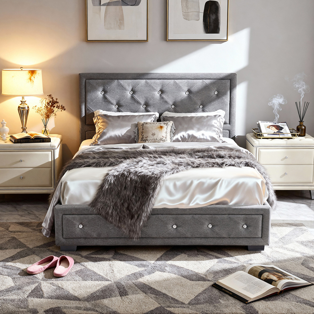 Brooklyn Double Grey Fabric Diamante Ottoman Bed Frame Image 2
