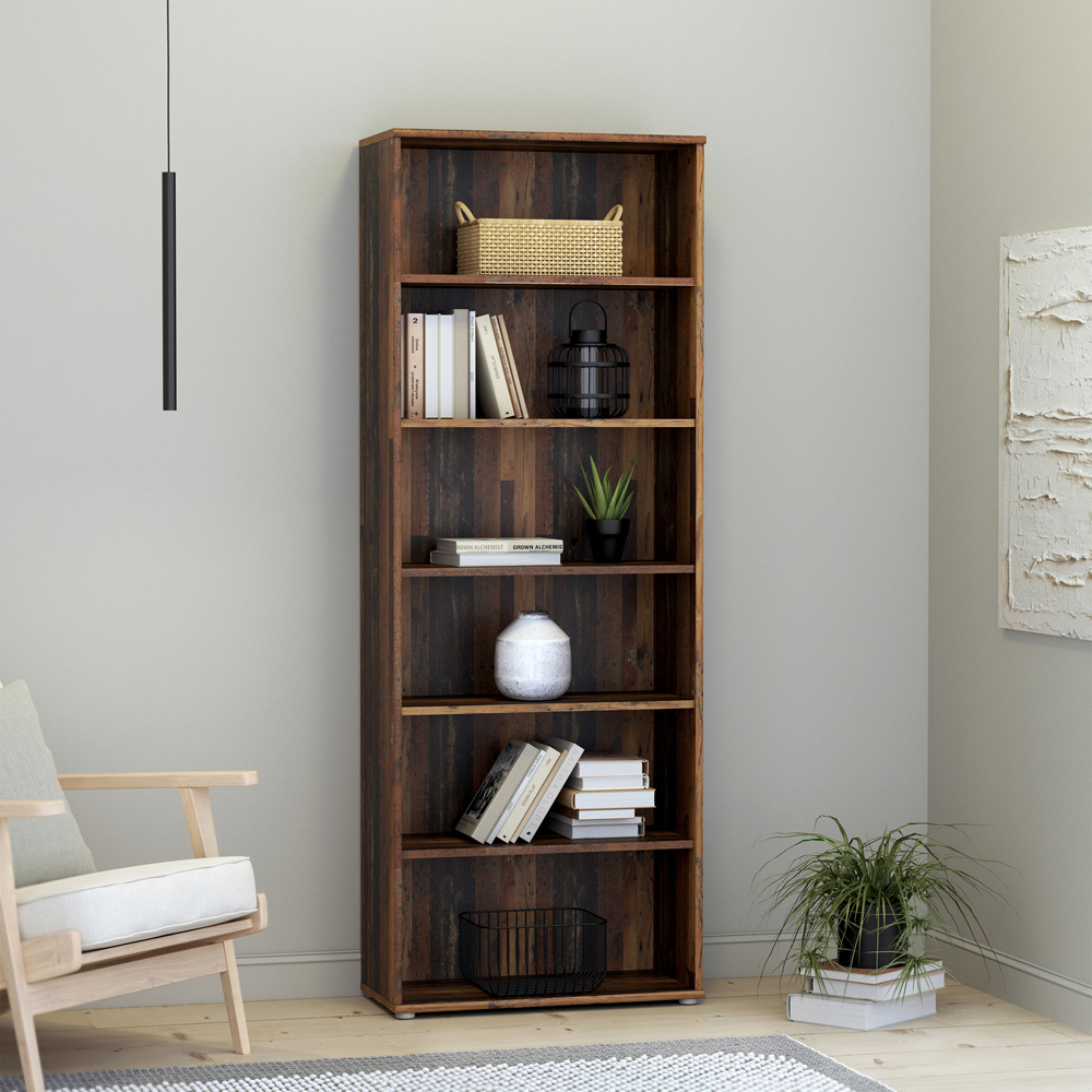 Florence Essential 5 Shelf Vintage Oak Wide Bookcase Image 6