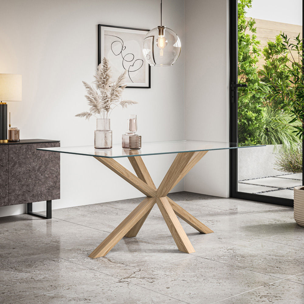 Furniture Online Etta 6 Seater Glass Dining Table with Solid Oak Leg Image 5
